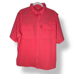 Men's Silver Bait Fishing Shirt Short Sleeve Button Down Shirt Large